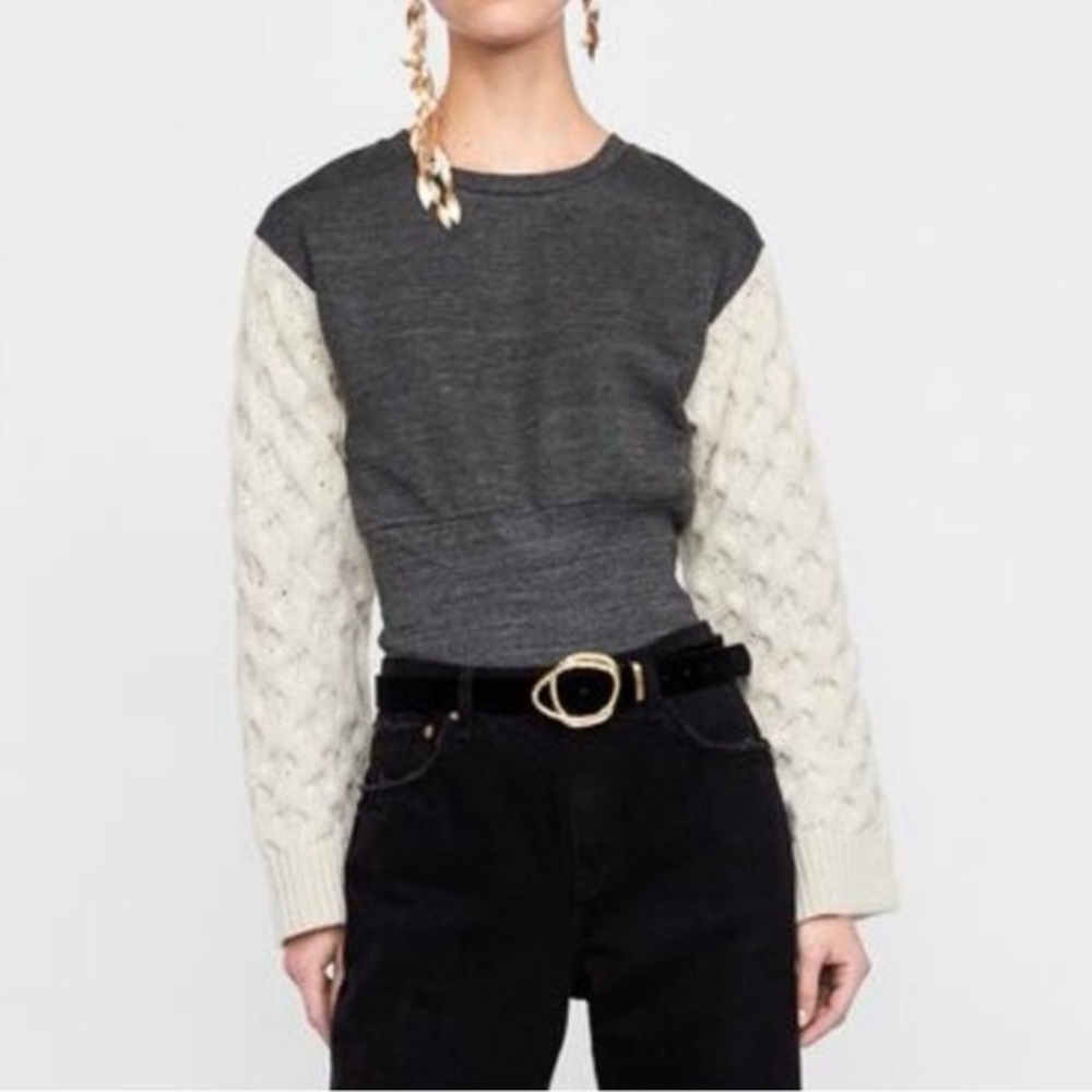 Zara Charcoal & Cream Cable knit Sweater